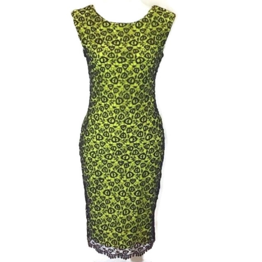 FRANK LYMAN CITRUS BLACK LACE OVERLAY DRESS